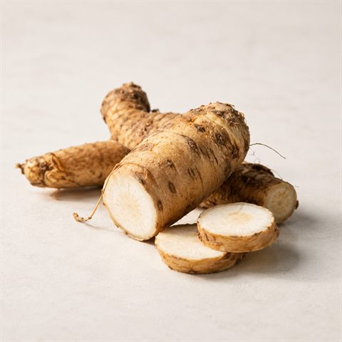 Inulin, white powder obtained from chicory root.