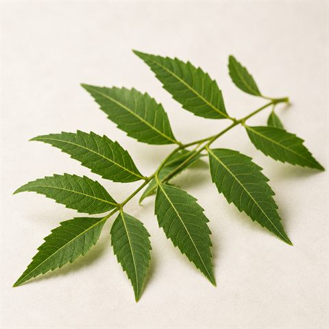 Neem, tørrede grønne blade fra neemtræet.