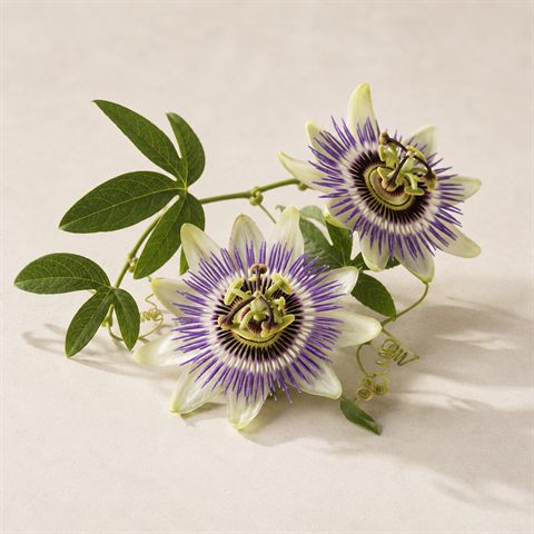 Passionsblume, getrocknete grüne Blätter und Ranken.