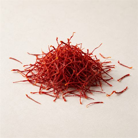 Dark-red saffron threads, the dried stigmas of the crocus